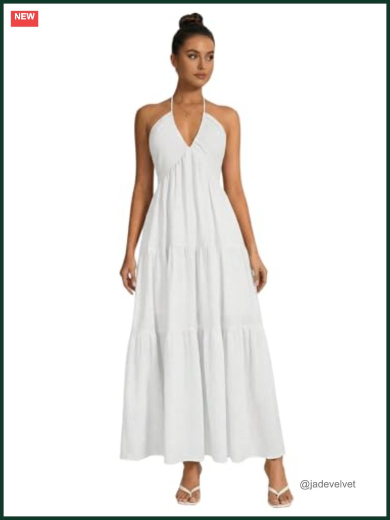 Halter Backless Flowy Maxi Dress Summer Vacation Boho Beach Sundress
